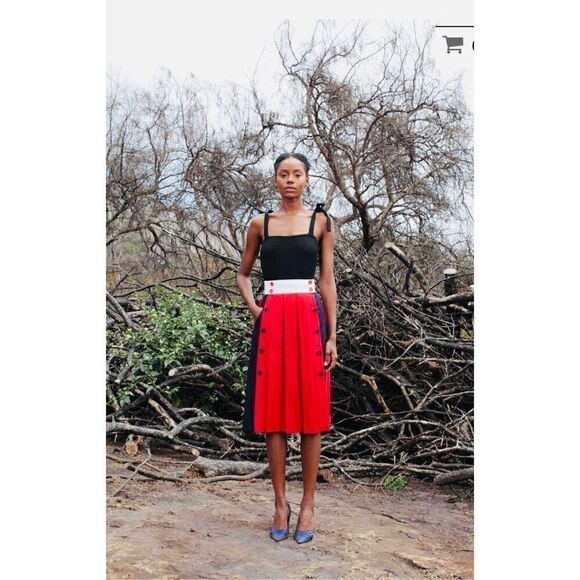 Katharine Kidd- Colorblock Button Detail pleated Midi Skirt size 10 NWT$335 - Picture 1 of 6